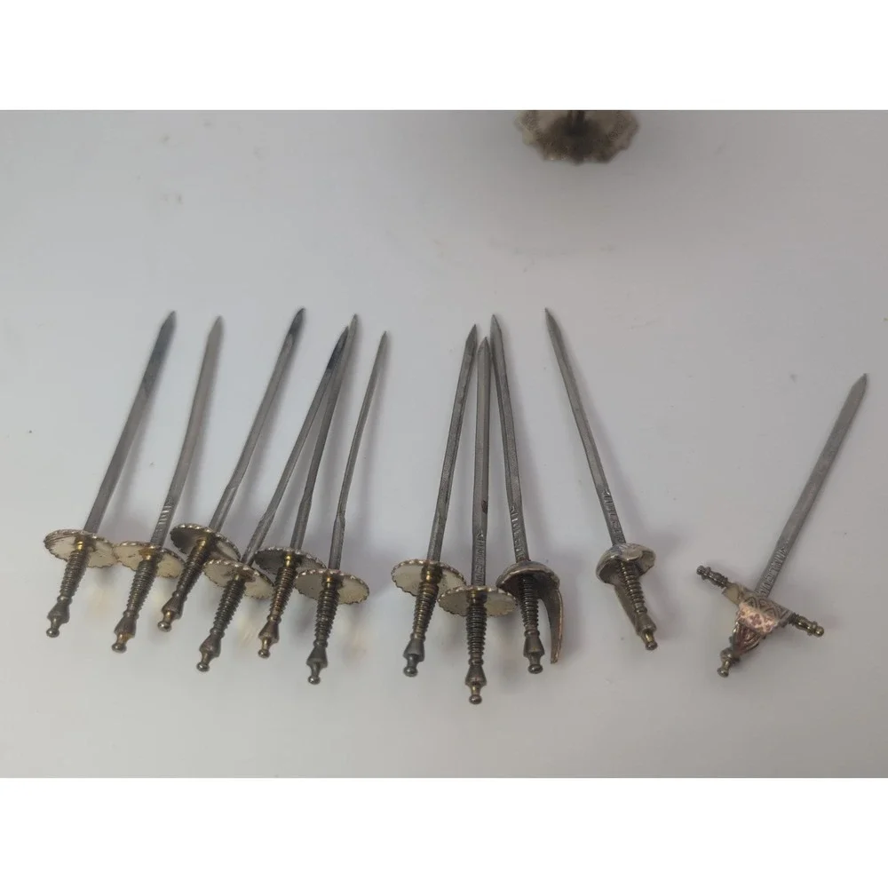 Vintage Toledo Spain Cocktail Sword Set 11 Picks w/ Stand 1960s Barware